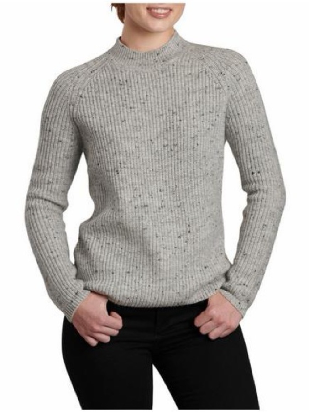 KUHL Ida Mock Neck Pullover Ash Gray Sweater Ribbed Knit M Wool Warm Cozy Winter
